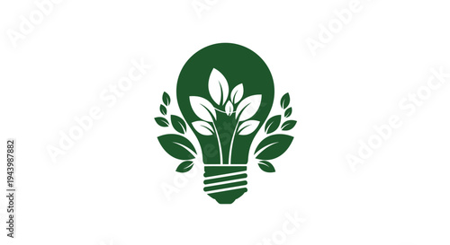 Green light bulb with growing plants symbolizing eco friendly energy.