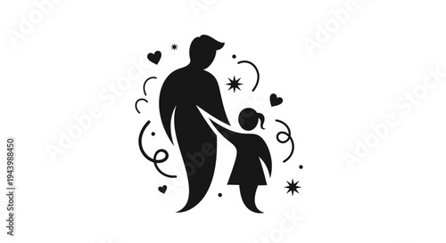 Black silhouette of man and child.