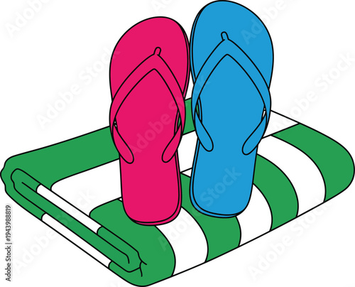 Beach Towel and Flip Flops Illustration.