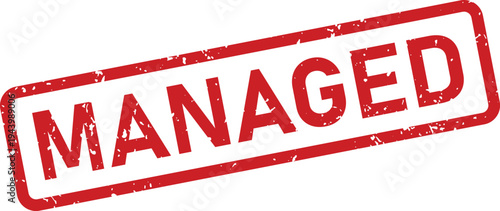 This is a red grunge style rubber stamp with the word MANAGED prominently displayed on a white surface