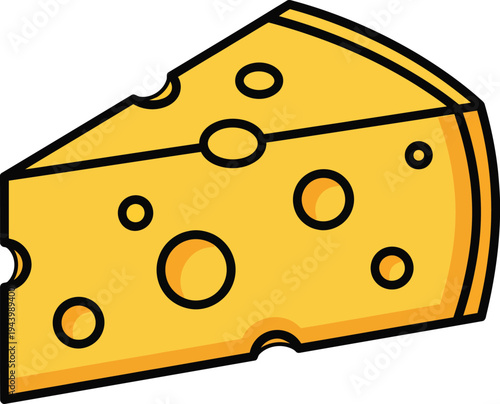 Cartoon slice of Swiss cheese with holes.