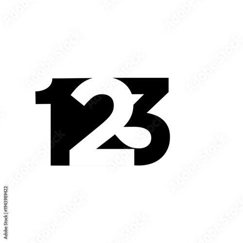 Negative Space Numbers 123 Black and White Minimalist Graphic Design
