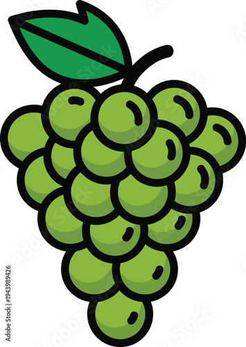 Cluster of Green Grapes with Leaf.