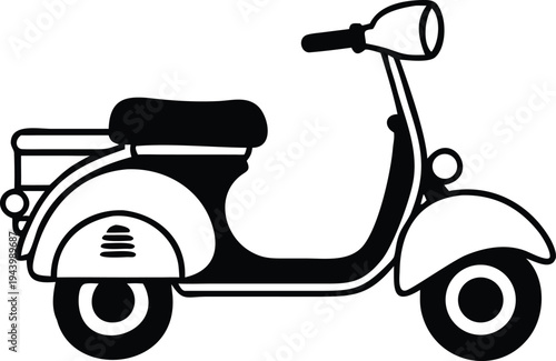 Retro Scooter Silhouette Isolated on White Background Vintage Transportation Icon