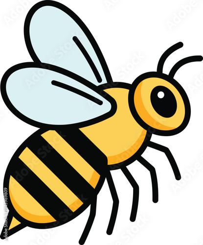 Cute cartoon bee illustration with black stripes and wings.