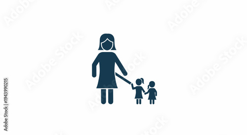 Woman Walking with Two Small Children.