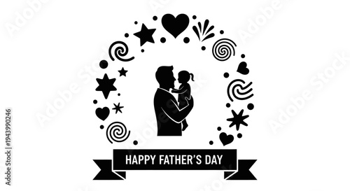 Black silhouette of father and child.