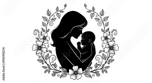 Mother holding baby in her arms.