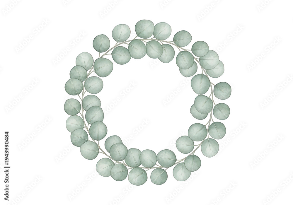 Obraz premium Eucalyptus leaves forming a circular frame with green foliage