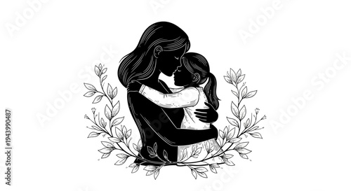 Mother Hugging Little Child Love.