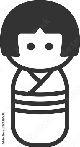 女性のこけしのアイコン（線画）のイラスト