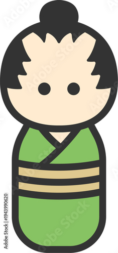 男性のこけしのアイコン（線画カラー）のイラスト
