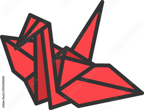 折り鶴のアイコン（線画カラー）のイラスト