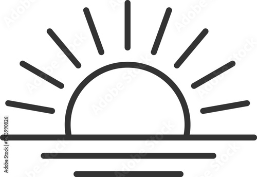 海からの初日の出のアイコン（線画）のイラスト