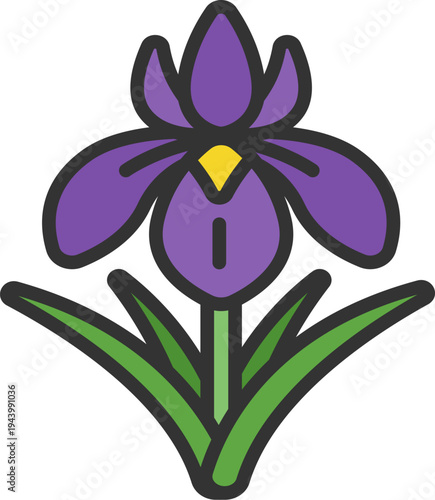 菖蒲の花のアイコン（線画カラー）のイラスト