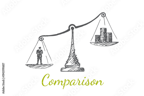 Comparison Sketch - businessman and money on balance scale