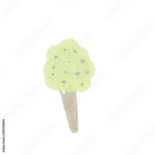 Cute cartoon tree with green foliage and tall trunk isolated on dark background representing simple nature forest plant illustration