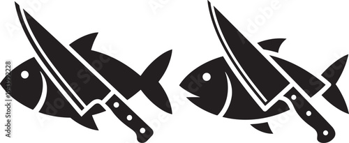 Fish and Knife Icon Set, Silhouette for Seafood, Fish, Knife, Seafood, Icon, Silhouette, Cooking, Food, Restaurant, Prepare, Vector, Illustration, Design, Graphic