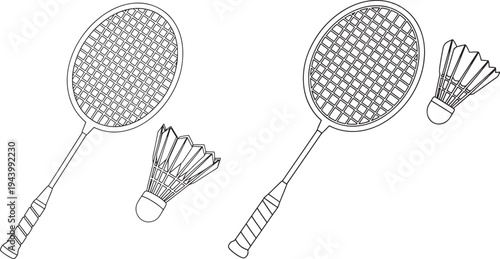 Badminton Racket and Shuttlecock Line Art Icon Set with Badminton with Racket with Shuttlecock with Icon with Outline with Sport with Game with Equipment with Vector