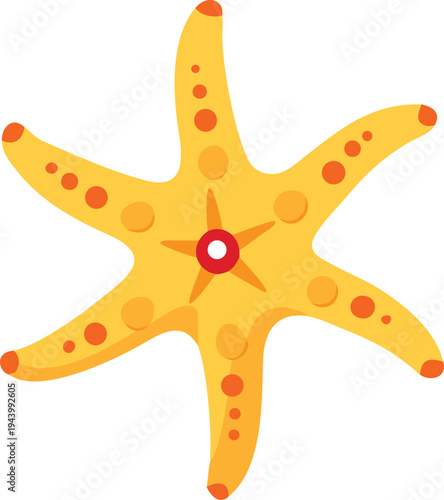 Yellow starfish with orange dots on white background simple illustration flat design