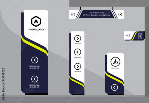 Wayfinding system signage mockup set Direction signs Exterior and interior