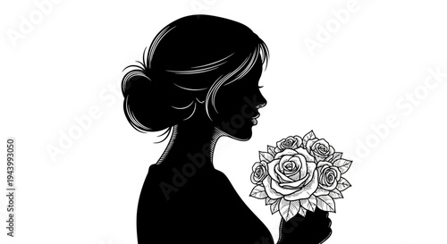 Woman Holding a Large Rose Flower.
