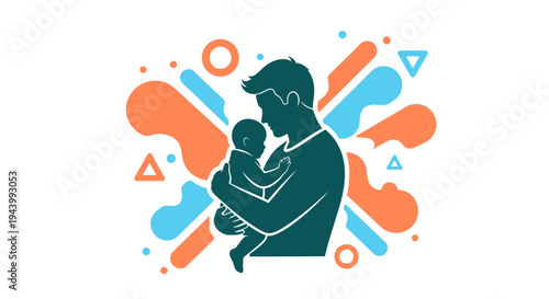 Father holding baby close affectionately.