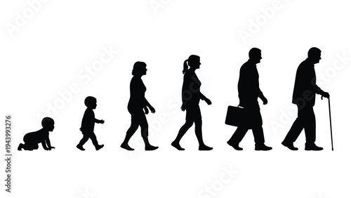 Evolution of human life stages from infancy to old age in a series of silhouette profiles