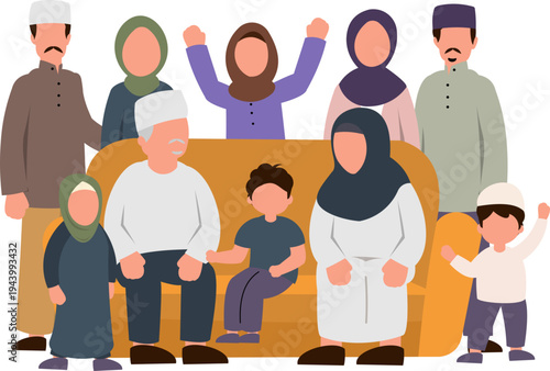 Big Muslim Gathering At Home Celebrating Eid Al-Fitr 