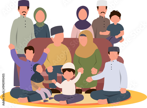 Big Muslim Gathering At Home Celebrating Eid Al-Fitr 