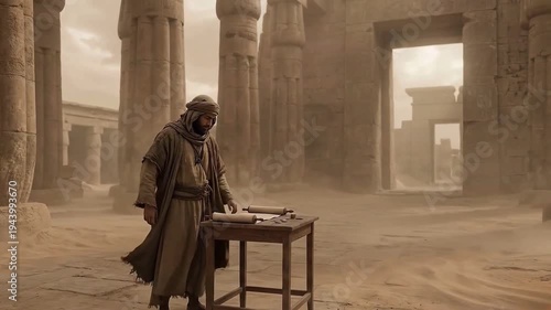 Tax collector alone in the dusty outer temple courts