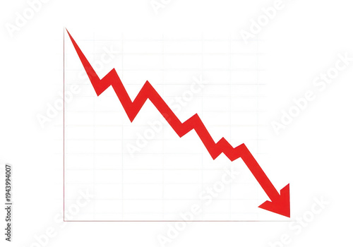 A red arrow pointing downward in a jagged line isolated on transparent background