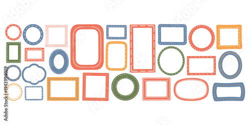 Assortment of Colorful Stitched Decorative Frames in Various Shapes and Sizes Keywords: frames, borders, decorative, stitched
