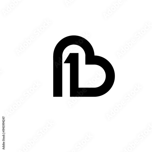 Modern B1 Letter Logo Design. Abstract Black Monogram Combining Letter B and Number 1 with a Heart Shape.