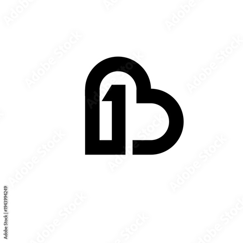 Modern Minimalist Black Logo Combining Number 1 and Letter B Design
