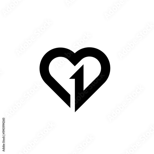 Heart Number One Logo Design Black and White Icon