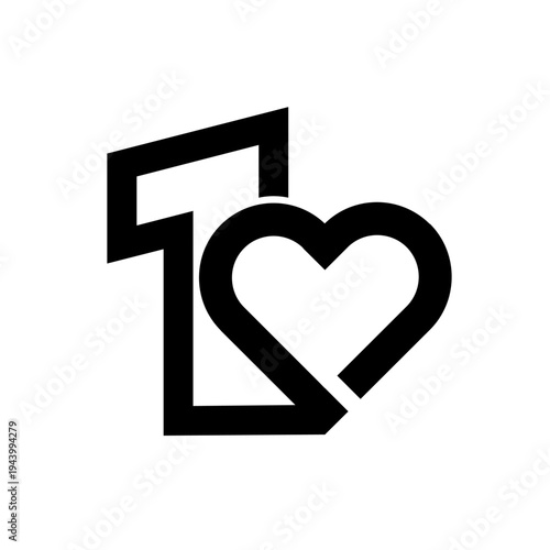 Minimalist Number One and Heart Love Symbol Logo Design