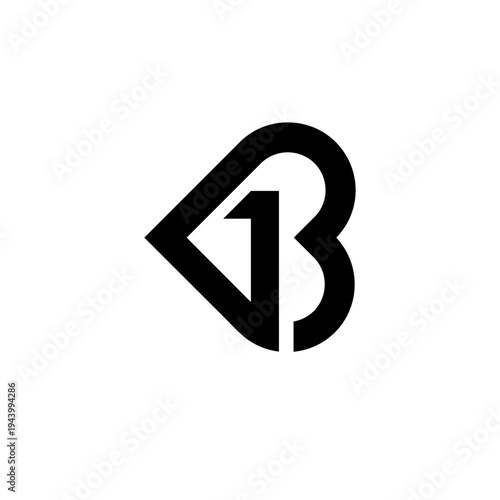Geometric Modern Logo Combining Letter B and Number 1 with Abstract Heart Shape Design