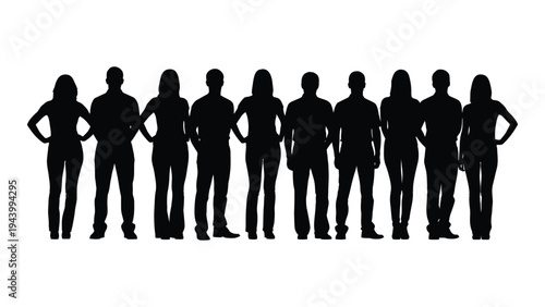 A group of people standing in a line, silhouetted against a white background, conveying unity and solidarity among diverse individuals