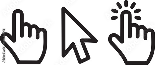 Black and white computer mouse cursor hand