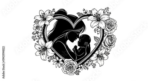 Black and white couple kissing heart.