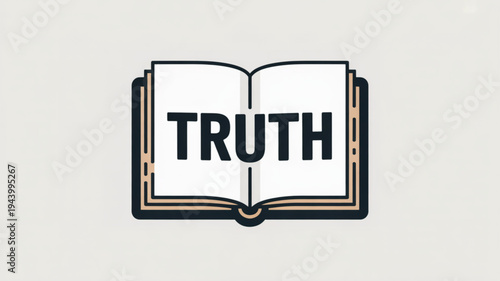 Open book with the word TRUTH symbolizing knowledge and wisdom a conceptual illustration for education and belief systems isolated on a light background