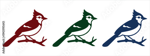 Bird Perched on a Tree Branch Silhouette Icon Set for Nature and Wildlife Design Vector Illustration.