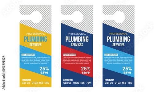 Plumbing service door hanger or flyer poster social media post template