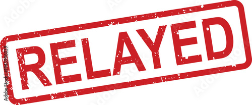 A classic red rubber stamp showing a gritty distressed texture and the word RELAYED against a clean white backdrop