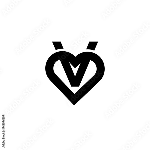 Minimalist Black Letter V in Stylized Heart Shape Logo Design Icon