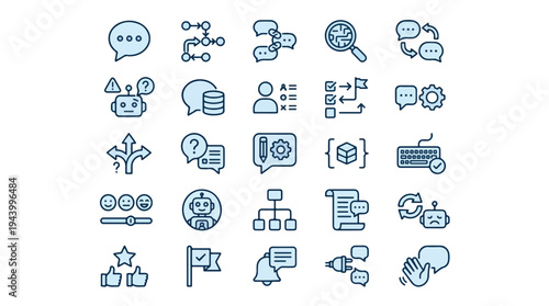 Smart Warehouse Automation Logistics Robotics Icon Set AGV Industrial Robot Arms Conveyor Belts Smart Inventory Management Supply Chain Analytics Barcode Scanning Digital Tracking Distribution Tech