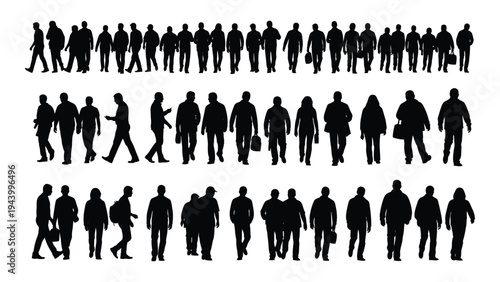 Collection of diverse human silhouettes in various poses and actions