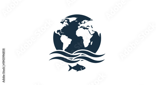 Earth Globe with Fish and Waves.