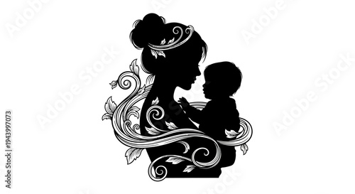 Silhouette of mother and child.